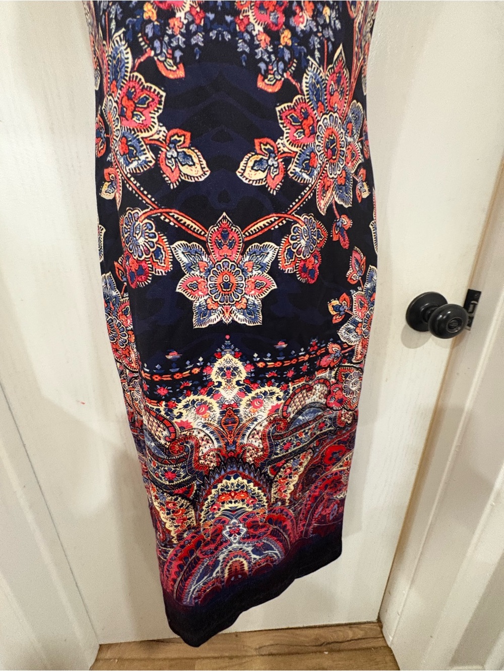 Y2K Sleeveless Navy Cross-Neck Floral bohemian girls night outsatin-feel Dress - Picture 6 of 7